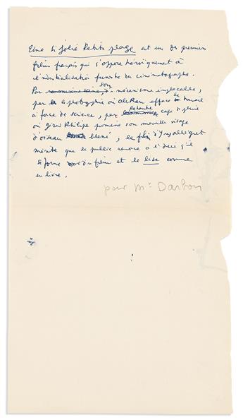 COCTEAU, JEAN. Group of 10 Autograph Manuscripts, including 5 Signed, brief or fragmentary working drafts of reviews for books or films